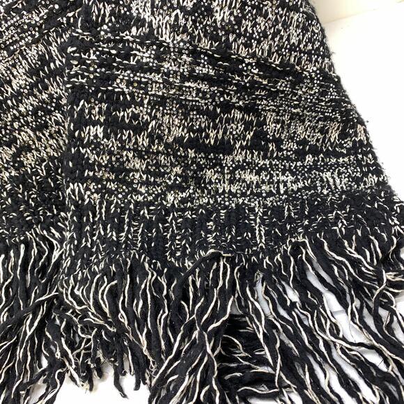 Chanel Scarf Rhinestone Details Wool Cashmere Silk Black White Silver CC Logo - Picture 2 of 6